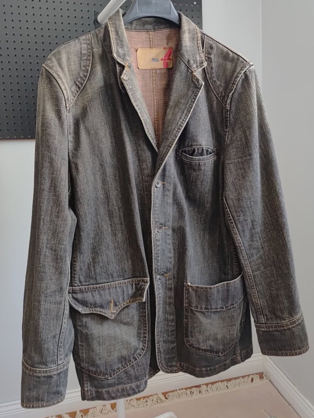 Zara Jeans men's denim jacket faded black with tan stone washed vintage size XL